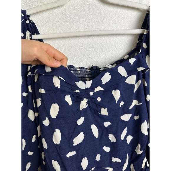 Reformation Women's Cami Mini Dress Splatter Puff Sleeve Navy White Size 4 - Picture 4 of 11